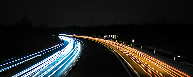 estrada, à noite, luzes, automóveis, autoestrada, escuro, lanternas traseiras