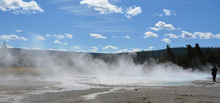 yellowstone, national park, hot spring, steam, smoke, wyoming, landscape