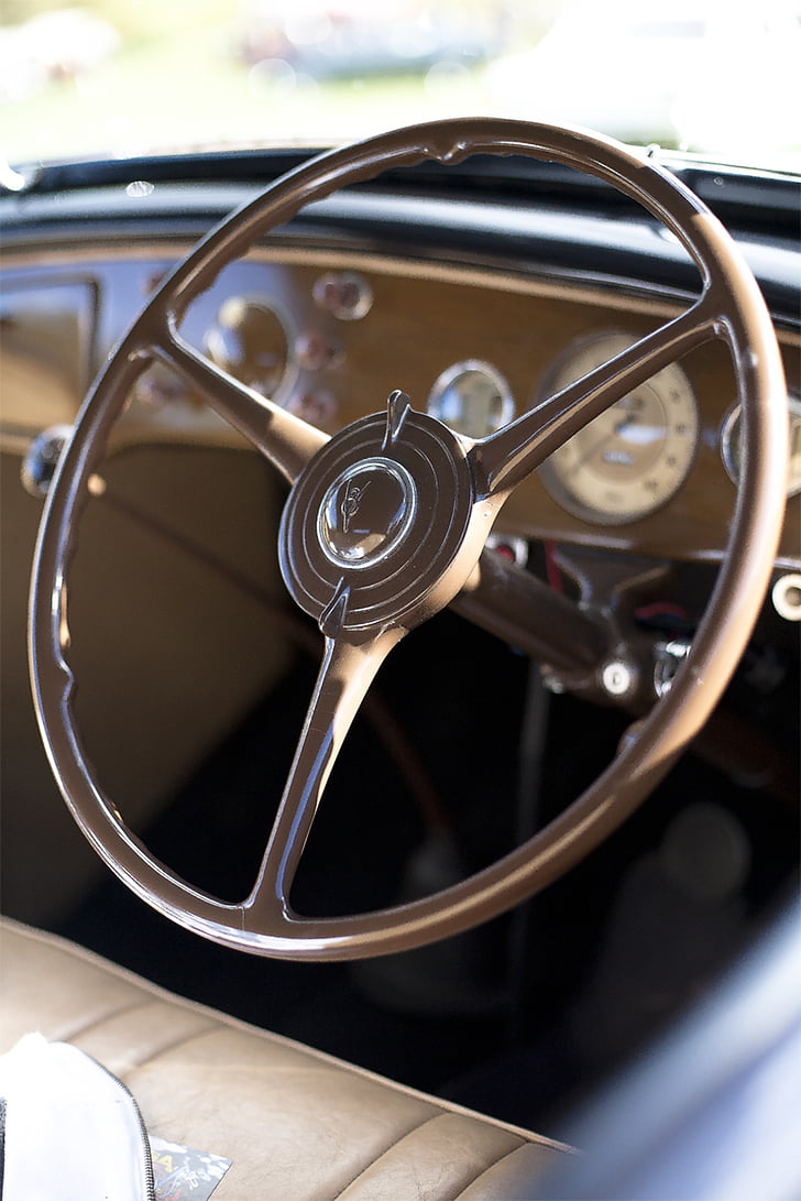 steering wheel, cockpit, driver's seat, vintage, car, classic car, automobiles