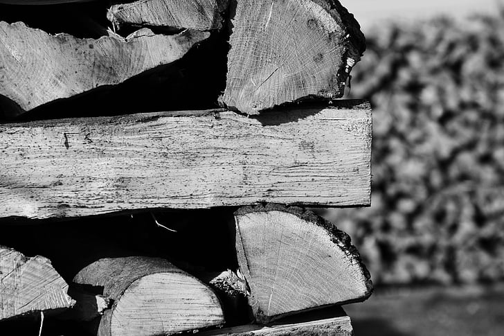 hout, brandhout, holzstapel, groeiende voorraad, logboek, gestapeld, afgezaagd