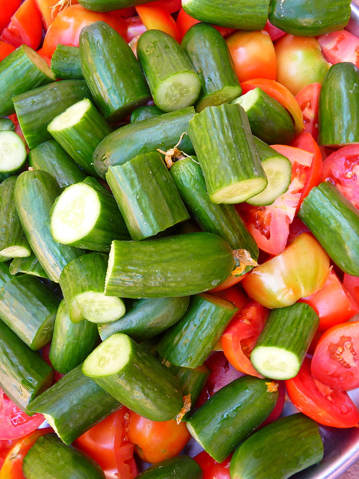 uhorka, paradajka, paprika, šalát, jesť, jedlo, rastlinné