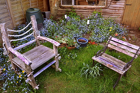 cadires, jardí, seient, mobles, l'aire lliure, verd, herba