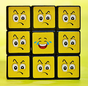 Cube, smilies, ene mod alle, Sjov, følelser, humørikon, humør