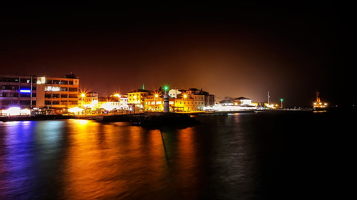 canakkale, turkey, see, night, long exposure, city, lighthouse