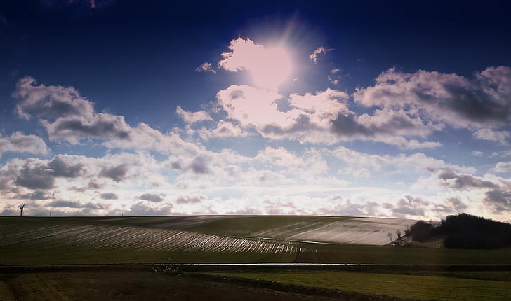 sun, clouds, sky, meadow, snow, clouds form, fields