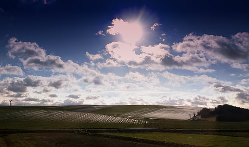 sun, clouds, sky, meadow, snow, clouds form, fields