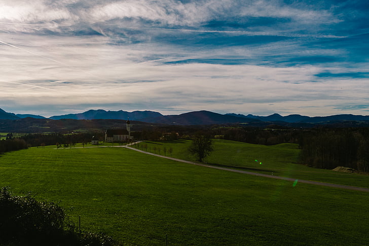 green, grass, field, daytime, fields, mountains, landscape