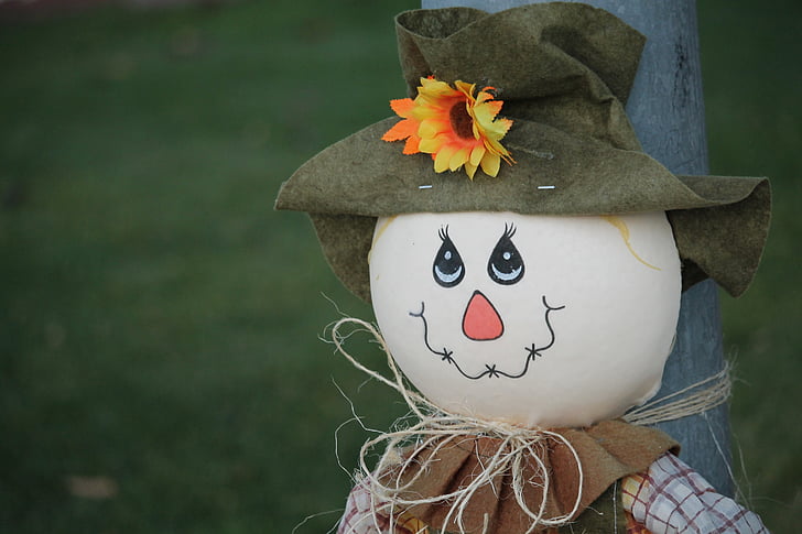 scarecrow, fall, autumn, harvest, decoration, seasonal, cheerful