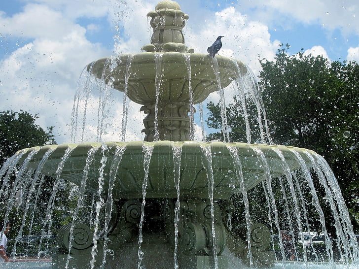 вода, фонтан, чешма, птица, врана, декори, живописна