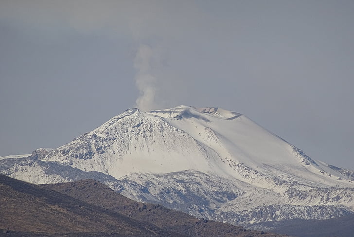 sopka, kouření, sníh, Andes