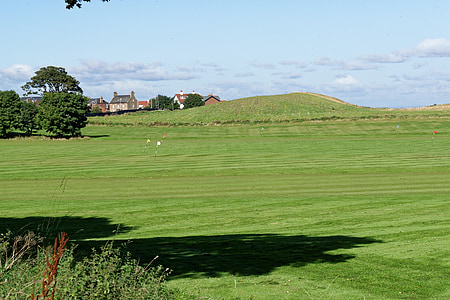teren, terena za golf vježbu, zastave, krajolik, krajolik, sunčan dan, nebo