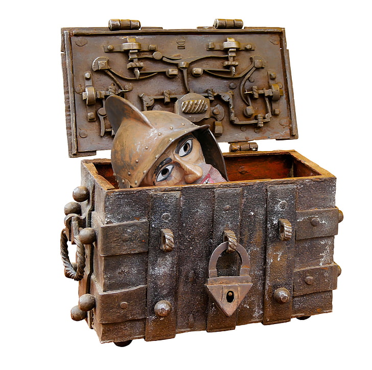 chest, box, treasure chest, middle ages, head, bolt, castle