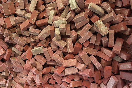 bricks, pile, red, construction, stack, many, building
