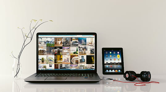 laptop, tab, headphone, workstation, browsing, tablet, pad