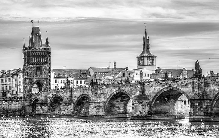 Praha, pilis, Vltavos, Architektūra, pastato išorė, dangus, pastatyta struktūra