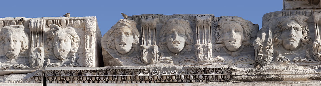 frieze, jellyfishes, người đứng đầu, thời cổ đại, ngôi đền, hủy hoại, Corinth
