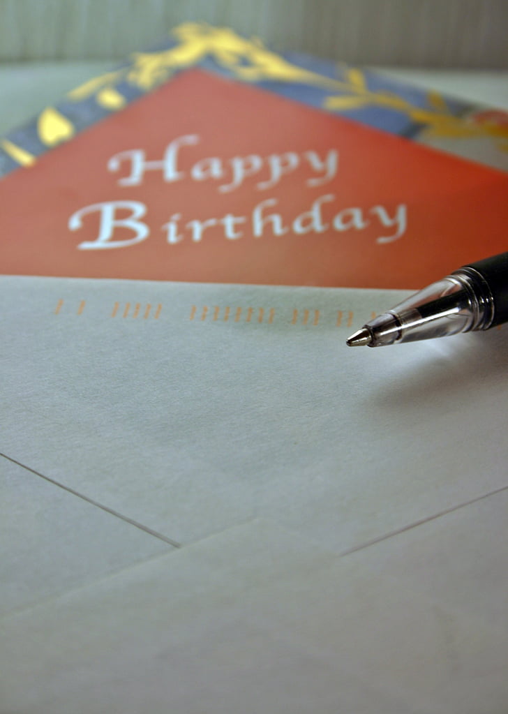 cartão de aniversário, mapa, aniversário, deixar, caneta, saudação, cartão postal