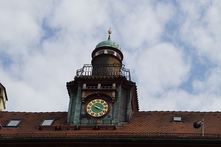 sky, roof, turret, tower, clock, old, historically
