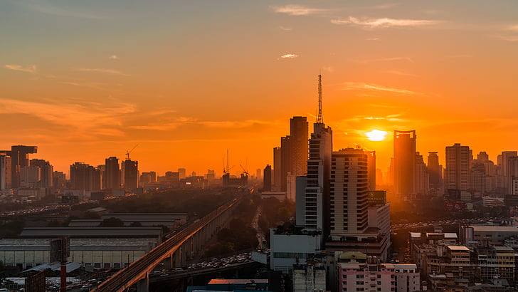 Kota, Bangkok, matahari terbit, Baiyoke, pemandangan kota, pencakar langit, arsitektur