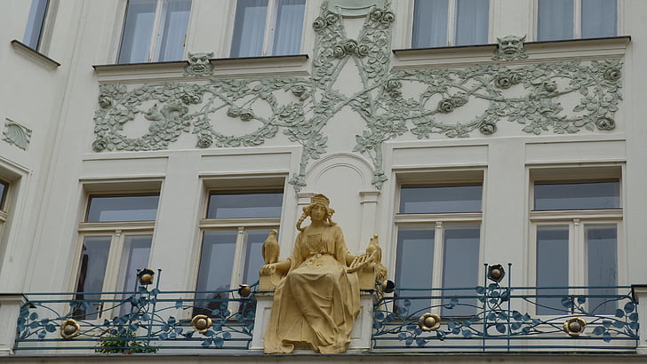 Prague, Casa, ornamentos, arquitetura, ornamento, edifício, fachada