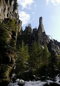 stijene, snijeg, na nebu, priroda, zemlja, češki, Teplice rock city-u