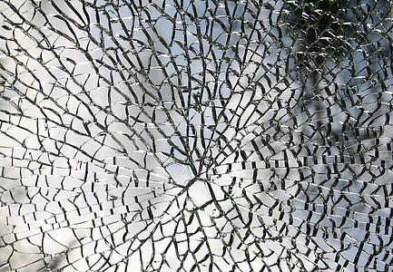 fragmenterad, glas, bruten, glas går sönder, hoppade, skiva, skador
