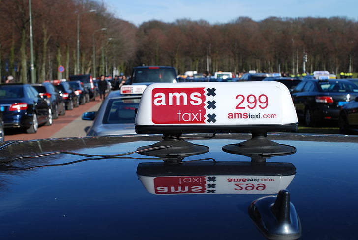 taxi, Doprava, Rada taxi, vozidla taxislužby, auto, Nizozemsko, Amsterdam