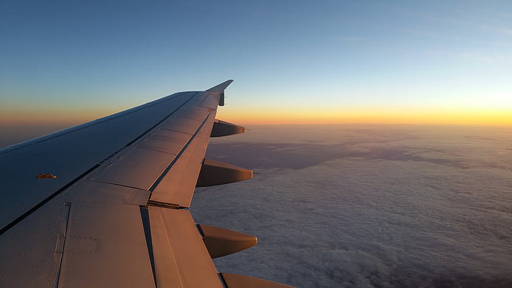 kone, taivas, pilvi, siipi, lentokoneet, Horizon, Sunset