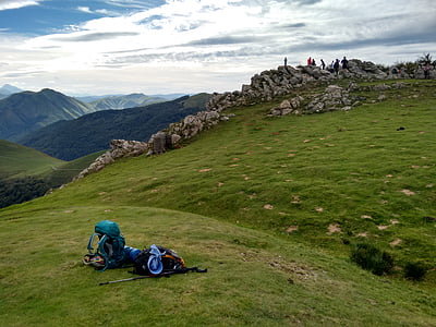 backpack, path, santiago, france, mountain, the pyrenees, horizon