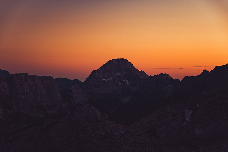 silhouette, mountain, mountains, peaks, cliffs, sunset, dusk
