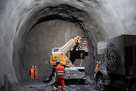 terowongan, meledakkan, situs, pekerja konstruksi, meledakkan, baukran, kereta bawah tanah