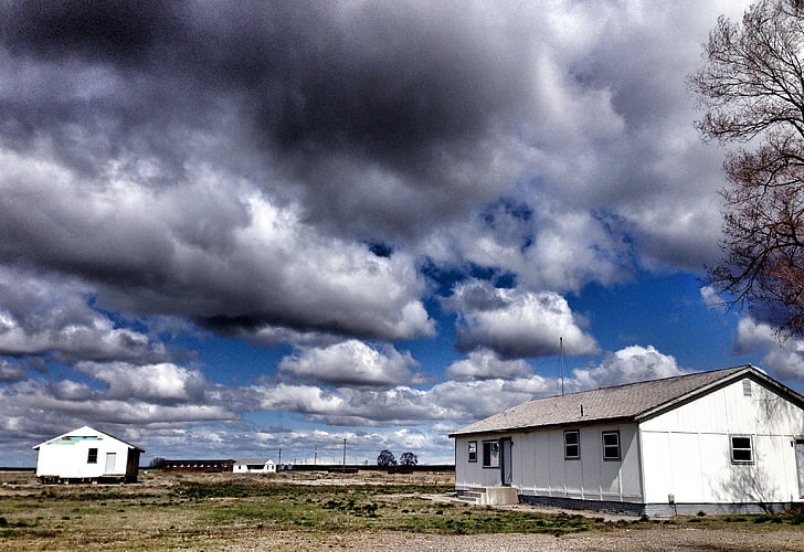 chmury, niebo, budynki, Minidoka, Obóz internowania, Idaho, Chmura - Niebo