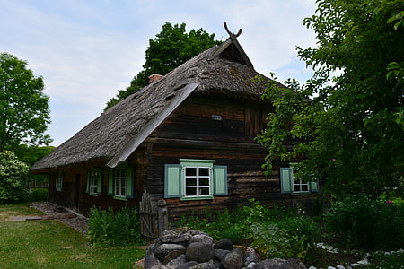 szabadtéri múzeum, építészet, Litvánia, rumsiskes, vidéken, falu, ház
