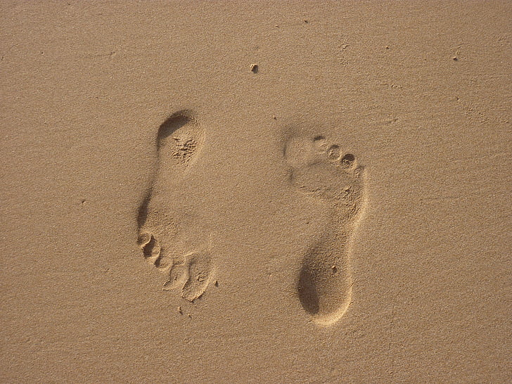 trek di pasir, kaki, cetakan, satu-satunya, hari libur, jejak, kaki
