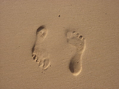 tracce nella sabbia, piedi, stampe, suola, Vacanze, traccia, distanza