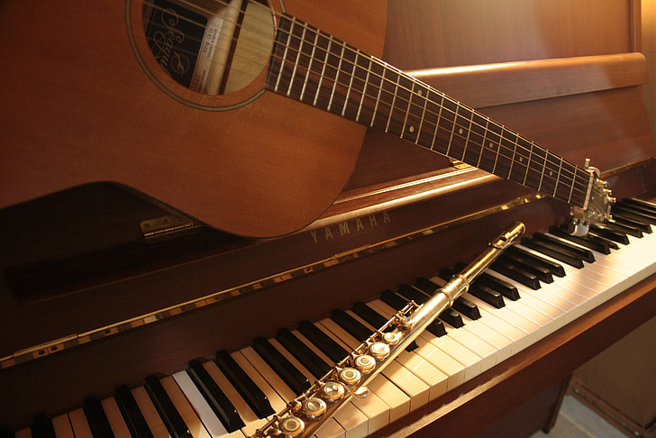 piano, flute, guitar, music, instruments