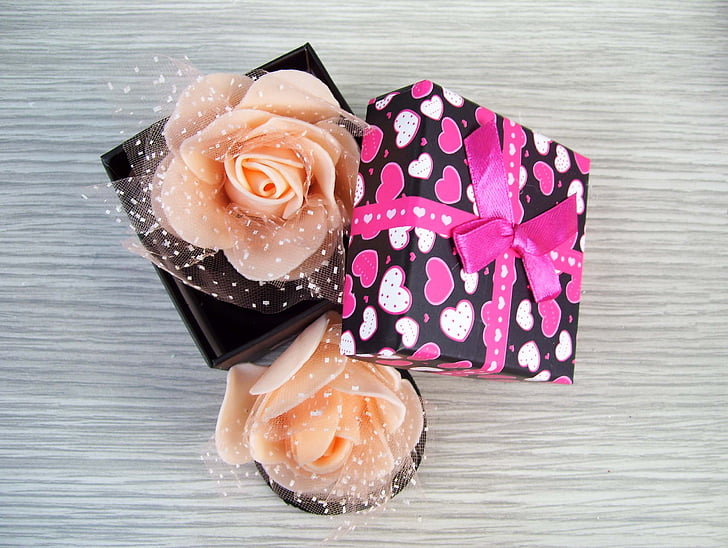 κουτί, τριαντάφυλλο, δώρο, ελαστικές τρίχες, στολίδι, χρώμα, ροζ