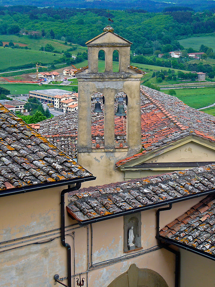 italy, tuscany, poppi, roof, church, architecture, europe