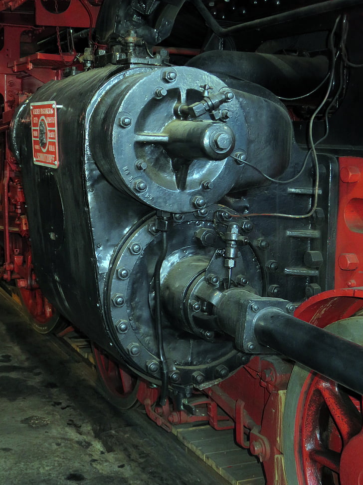 tren, Locomotora de vapor, eix de la unitat, detall, ferrocarril, nostàlgia, anyada