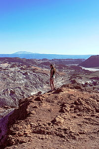 woman, standing, cliff, people, girl, alone, travel