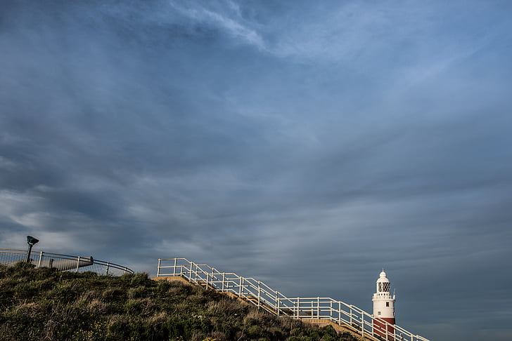 západ slnka, Gibraltár, Algeciras, Lighthouse, Sky, oblaky, slnko