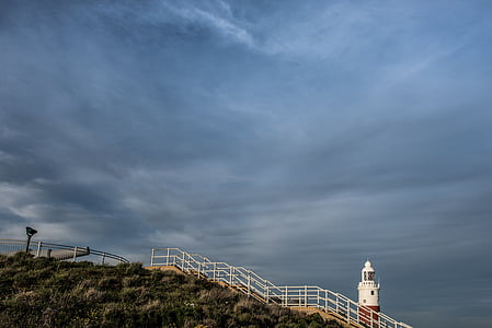 solnedgång, Gibraltar, Algeciras, Lighthouse, Sky, moln, solen