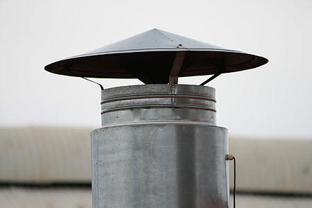 chimney, metal, shiny, cylindrical, roof, energy, industrial