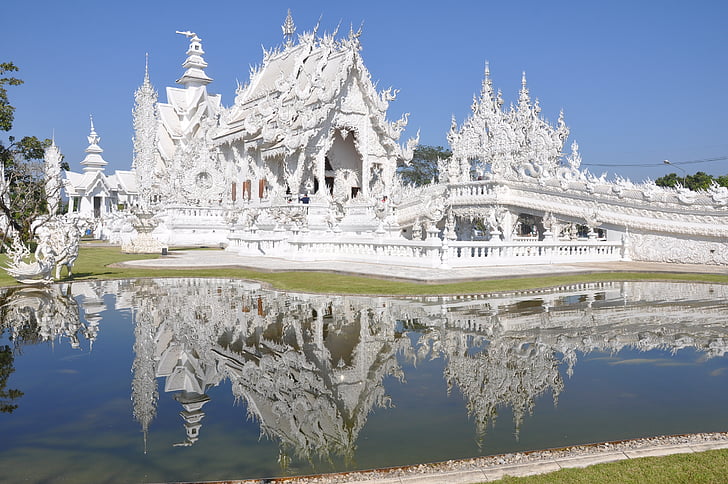 templom, a fehér templom, Wat rong khun, Chiang rai tartományban, fehér, buddhista, vallás