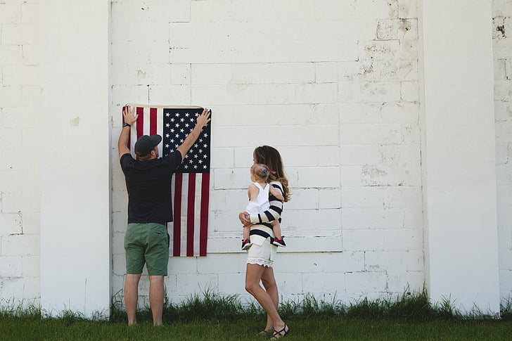 bendera Amerika Serikat, bayi, anak, Keluarga, bendera, Gadis, rumput