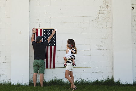 Amerikan bayrağı, Bebek, Çocuk, Aile, bayrak, Kız, çimen