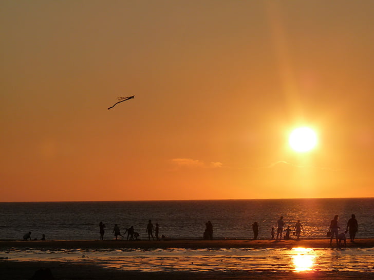 puesta de sol, Playa, mar, Taiwán, Li, Yong un, silueta