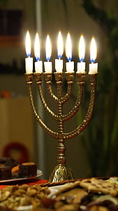 menorah, candles, light, burning, religious, bible, hebrew lampstand