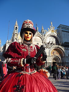 Benátky, Karneval, Karneval v Benátkach, prestrojení, maska, Taliansko, červená