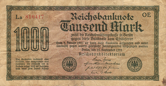 bani de hârtie, bancnote, Notă de Banca, Imperial bancnote, Imperiul German, 1922, vechi